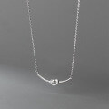 wholesale 925 Sterling Silver Curved Diamond-Inlaid Knot Necklace for Women, Tied Smile Ins Small and Unique Style Short Collarbone Chain D9435-0-2