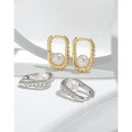wholesale S925 Sterling Silver 146 Korean Version Ins Small and Unique Design Minimalist Versatile Light Luxury Geometric Oval Zircon Pearl Earrings-0-1