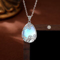 wholesale 925 Sterling Silver Moonstone Necklace European and American Fashion Luxury Advanced Sense Pattern Vine Teardrop Pendant Collarbone Chain-0-0