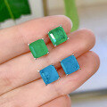 wholesale 925 Silver Jewelry Simulated Paraiba Emerald 7*7 Stud Earrings Square-0-2