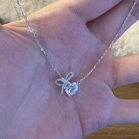 wholesale S925 Sterling Silver Bow Heart Zircon Necklace Japanese Minimalist Niche Luxury Elegant Sweet Girly Collarbone Chain-Platinum 925 silver
