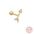 wholesale S925 Sterling Silver Single Arrow Diamond Piercing Earring, Trendy European and American Style Ins Threaded Stud Earring-0-0