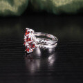 wholesale S925 Sterling Silver Unique Double Ring with Natural Garnet Gemstone Cross-Border New Style-0-1