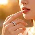 Platinum Josephine Teardrop Aquamarine Moissanite Bangle Ring with Natural Diamonds-0-0