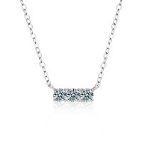Sterling Silver Straight Row Moissanite Smile Necklace for Women-30 points * 3 [Superior White Moissanite]  925 Silver