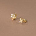 wholesale S925 silver earrings for women, Korean-style simple and sweet bow ear clips, fresh and youthful heart-shaped ear accessories G2575-0-3
