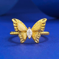 wholesale S925 Gold-Plated Silver Vintage Matte Dreamy Bow Textured Ring for Women, Elegant and Versatile Fashion Style-R1145 Butterfly Ring Size 5