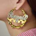 wholesale Gold-plated bamboo name earrings in dual-tone heart shape, fashionable and versatile for cross-border hot sales-0-0