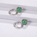 wholesale S925 Silver Geometric Minimalist Style High-End Inlaid Gemstone Earrings with Green Agate Ear Studs-0-2