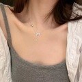 wholesale Metal material S925 small butterfly bow necklace women new luxury design pendant tassel collarbone chain gift-0-4