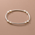 wholesale 925 Sterling Silver Bracelet Pearl Curved Tube Elastic Cord Light Bead Round Bead Bangle Dainty Best Friend Bracelet S5354-0-3