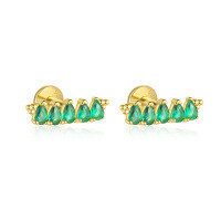 wholesale S925 Sterling Silver Wholesale Women's Earrings With Green Zircon, Irregular Design For Luxurious Style-E4826-Gold/Pair 925 Silver