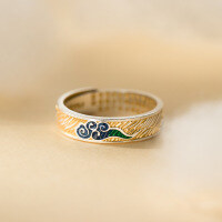 wholesale 999 Silver Nalan Literary Retro Chinese Style Design Gold-Traced Auspicious Clouds Heart Sutra Auspicious Words Ring R02813-999 Pure Silver Ring Adjustable opening