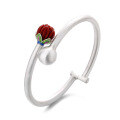 wholesale S990 Sterling Silver Vintage Matte Finish Southern Red Agate Flower Bud Lotus Pod Ethnic Style Adjustable Bangle-0-5