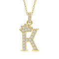 Gold-Plated Copper Crown Zircon Quartz Letter Pendant Necklace-0-14