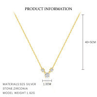 wholesale S925 Sterling Silver Star Zircon Necklace for Women, Fashionable, Light Luxury, Square Necklace, Versatile, Exquisite, Trendy, Collarbone Chain, European and American Style-A3911-Gold 925 Silver