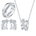 wholesale S925 Sterling Silver Three-Ring Set with Hoop Earrings and Pendant Necklace, Premium European and American Style Fine Jewelry Trio-0-8