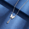 wholesale S925 Sterling Silver Petite and Unique Design Fresh and Sweet Fringe Butterfly Necklace for Women with White Shell Pendant, Same Style as on Poizon-0-2