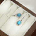 wholesale S925 Sterling Silver Geometric Oval Turquoise Earrings Bohemian Retro Minimalist Versatile Earrings-0-3