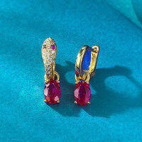 wholesale S925 Silver New Small and Minimalist Design Earrings with Red Blue Green Gemstone 4*6mm Oval Exquisite Earrings for Live Streaming-E550 Blue Diamond