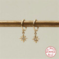wholesale S925 Sterling Silver Octagonal Star Ear Clasp with Inlaid Diamond Small Sun Ear Hoop, Popular in Europe and America, INS Women's Earrings-0-3