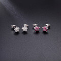 wholesale S925 Sterling Silver Early Spring Exquisite Small Gemstone Earrings with Natural Pink-White Topaz in a Five-Pointed Star Shape-0-1