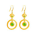 wholesale Gold-plated 925 Silver Certificate Ethnic Vintage Style Jade Earrings, Ruyi Openwork Inlaid with Hetian Jasper-0-4