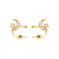 wholesale Metal Material: 925 Silver Plated with Real Gold New Korean Dongdaemun Fashion Wholesale Star and Moon Ear Crawler Earrings with Crystal Pavé-0-1