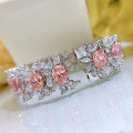 wholesale S925 Silver Moojing Jewelry New Collection 7*9 Oval Full Diamond Paved Padparadscha Sapphire Bracelet, European and American Style Fashion-0-2