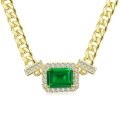 wholesale 925 Silver Adjustable Minimalist Necklace 40+3cm with Simulated Emerald 1ct Pendant, Mu Jing Jewelry New-0-5