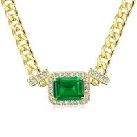 wholesale 925 Silver Adjustable Minimalist Necklace 40+3cm with Simulated Emerald 1ct Pendant, Mu Jing Jewelry New-N134 Green Diamond 925 Silver
