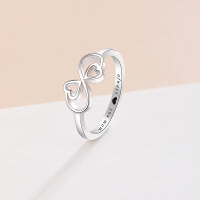 wholesale 925 Sterling Silver Double Heart Ring for Women,-Platinum US size 8