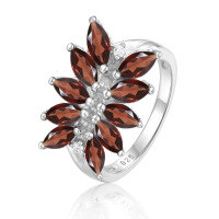 wholesale S925 Silver Natural Topaz Ring with Tourmaline, Garnet, and Peridot Gemstones Cross-BorderRing-Natural garnet ring  US size 8 (domestic size 17)