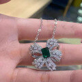 wholesale Sterling Silver, New European Luxury Butterfly Necklace for Women with Grand Emerald Pendant 40+5-0-1
