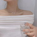 wholesale Pure silver Korean-style fashion ribbon bow necklace for women, small and unique design, high-end and versatile, elegant square sugar collarbone chain-0-3