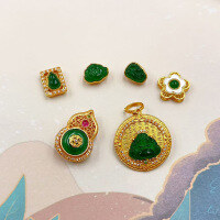 wholesale S925 Silver Gold-Plated Natural A-Grade Jadeite Buddha Pendant Accessory, DIY Versatile Matching Ornament Semi-Finished Product-White Shell Jade Flower