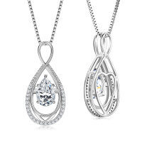 S925 Sterling Silver D-Color Moissanite Rotating Pendant Necklace-Eternal Necklace [White Gold] 5x8mm  925 Silver