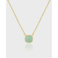 wholesale S925 Sterling Silver 1101 Korean Style Temperament Collarbone Chain, Ins Niche Minimalist Geometric Square Resin Pendant Necklace for Women-18K gold 925 silver