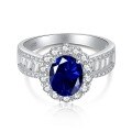 wholesale S925 Sterling Silver French Oval Sapphire-imitation Elegant and Graceful Women's Wholesale Ring-0-5