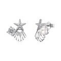 wholesale S925 Sterling Silver Summer New Earrings for Women, Starfish Shell Design with Zircon and Pearl Inlay, Fresh and Elegant Style-0-4