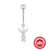 wholesale S925 Sterling Silver Snowflake Marquise Diamond Ball Flat Back Vertical Threaded Ear Cartilage Stud-Single platinum #3