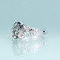 wholesale S925 Sterling Silver Niche Design Moss Gemstone Ring 2 Carat Natural Moss Agate Ring Cross-Border Trade-0-2