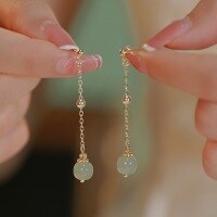 wholesale S925 Sterling Silver Hetian Jade Long Earrings, Nalan Chinese Ancient Style Elegant New Trend Model M05047-S925 silver pair silver 925 silver