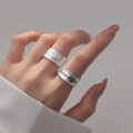 wholesale S925 Sterling Silver Textured Smooth Wide Band Ring with Letter Design Twist Open Finger Ring R00625-0-1