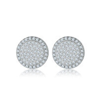 wholesale 925 Sterling Silver Full CZ Round Stud Earrings for Women, Niche and High-End Cross-Border New Product-Platinum 925 silver
