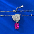 wholesale S925 Silver New Live Stream Product Micro-Paved Camellia 9*12 Rose Red Diamond Necklace Women's Collarbone Chain Pendant-0-4