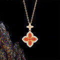 S925 Sterling Silver 22K Gold Plated Braided Four-Leaf Clover Pendant-0-1