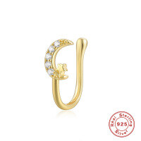 wholesale S925 Sterling Silver Geometric Teardrop Lightning Rhinestone Nose Cuff Piercing Jewelry-Gold single #10