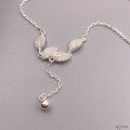 wholesale 999 Silver Full Diamond Leaf-Connected Tassel Necklace, Advanced Versatile Niche Design Sense Choker Wholesale-0-1