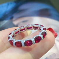 wholesale S925 metal new jewelry full diamond ring, artificial red zirconia ring, aquamarine row ring necklace for women-R142 Aquamarine>No. 5